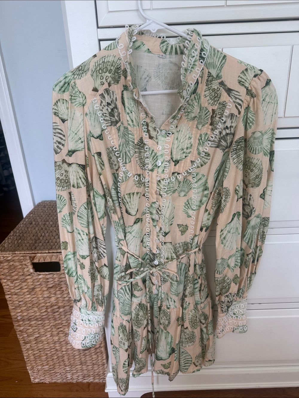 Women’s Beige Green Shell-Print Dress